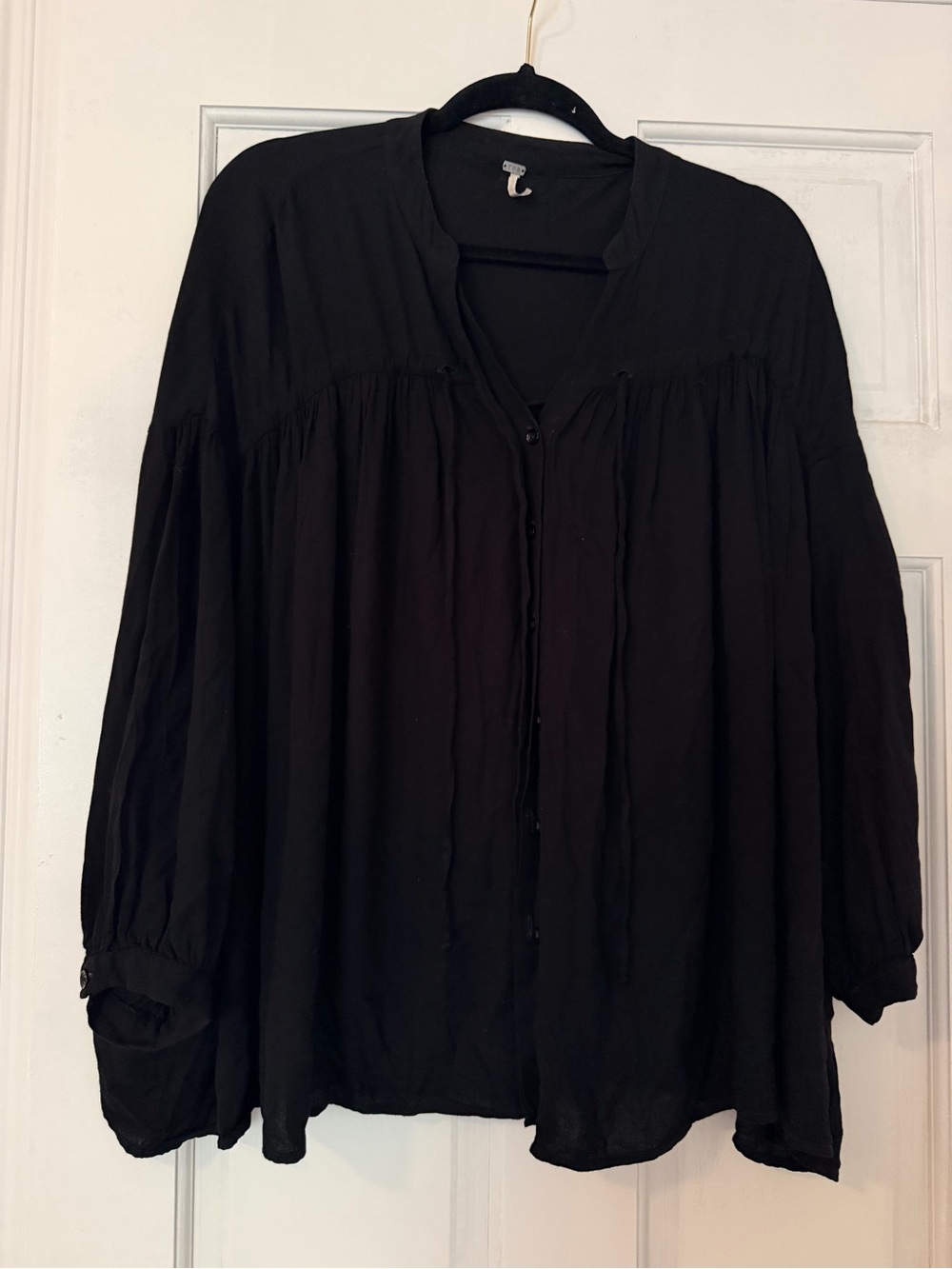 YFB Black Flowing Button-Front Peasant Blouse
